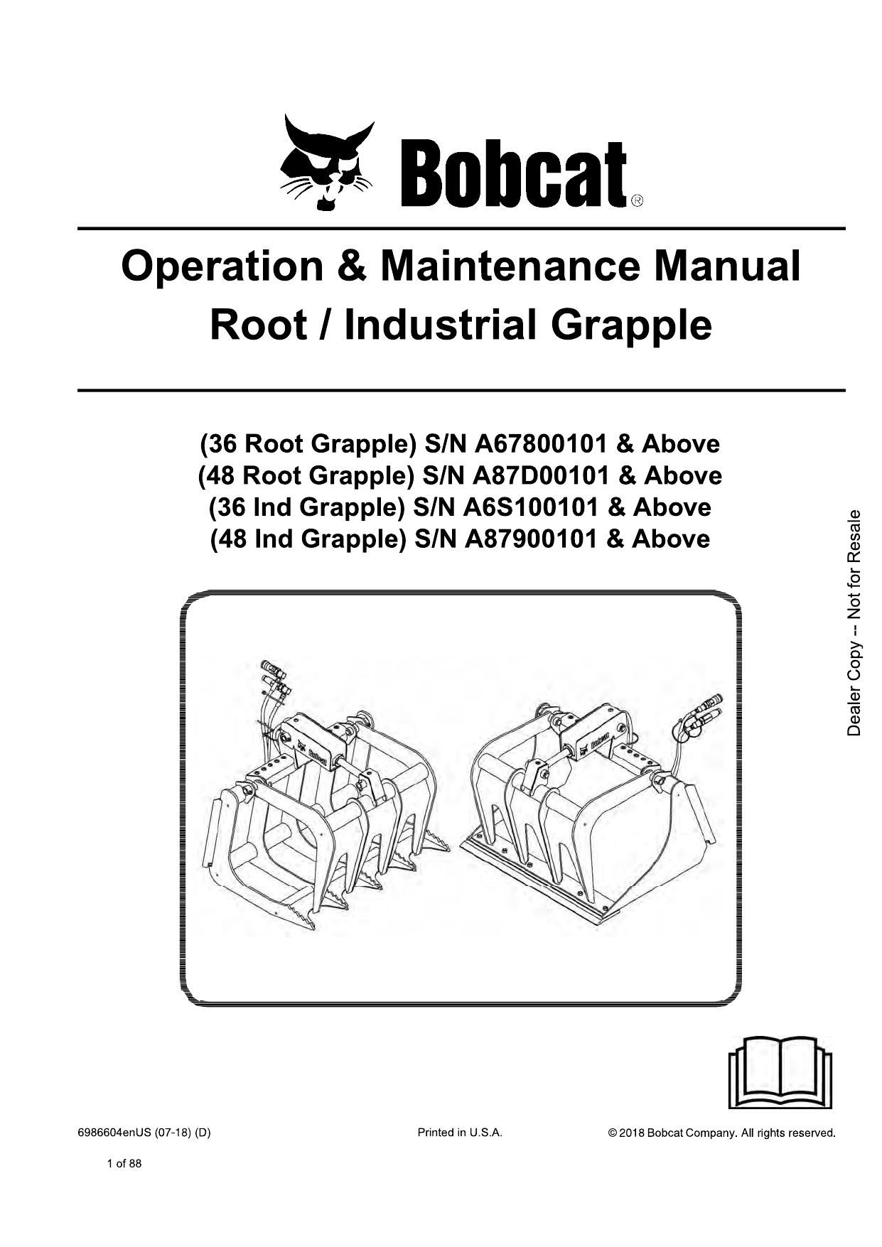 Root Industrial Grapple Operation & Maintenance Manual Bobcat